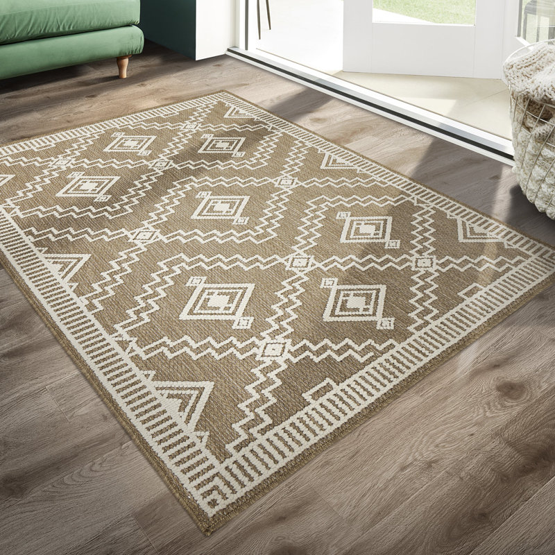 Rectangle Geometric Flatweave Indoor / Outdoor Area Rug, Rectangle 120 x 170 cm