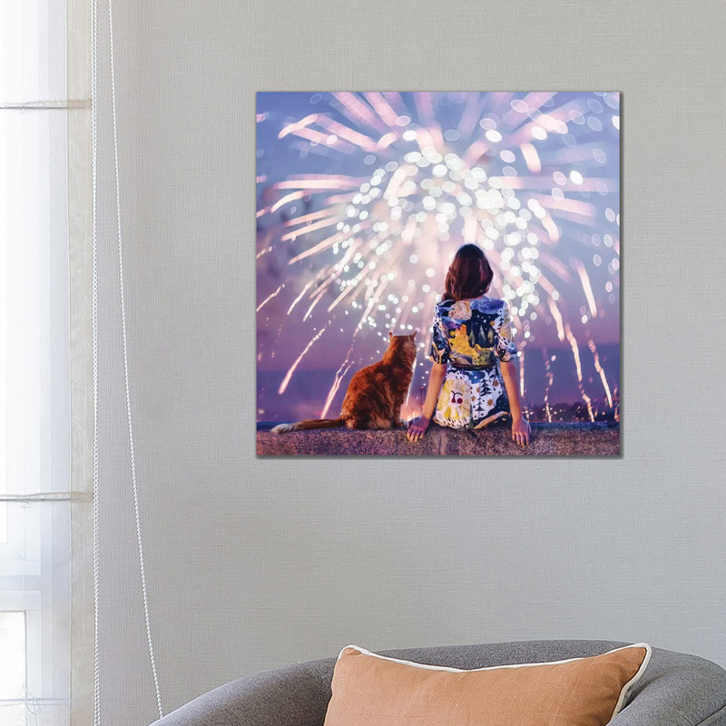 Nuit. Magie. Feux d’artifice de Hobopeeba-impression, H 26 po x l 26 po x P 1,5 po, Pas de tapis, Toile tendue