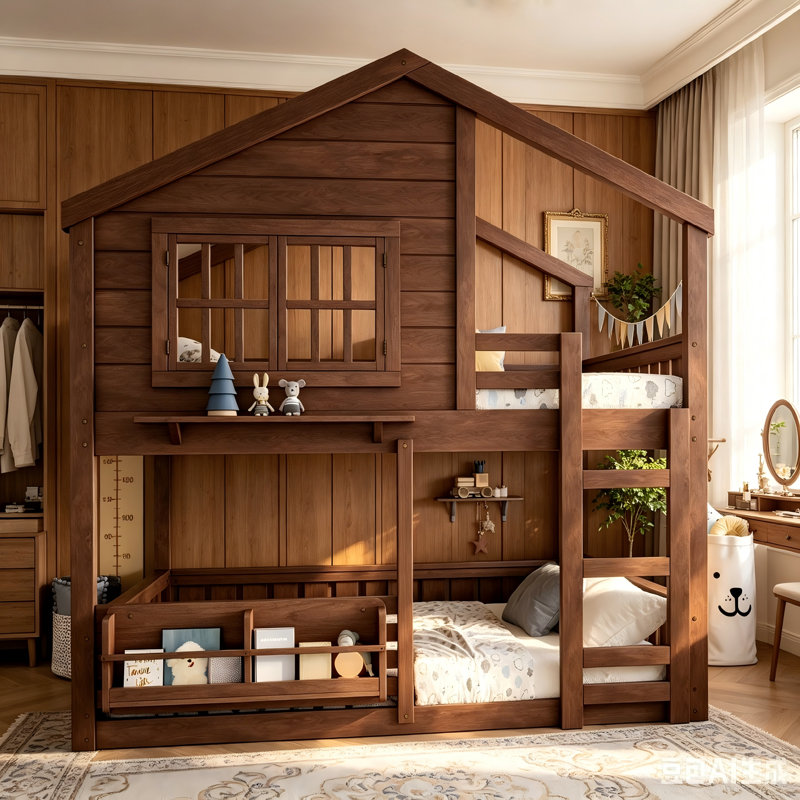 Lit superposé en pin massif avec garde-corps et échelle, structure de lit pour enfant à double couche avec rangement intégré