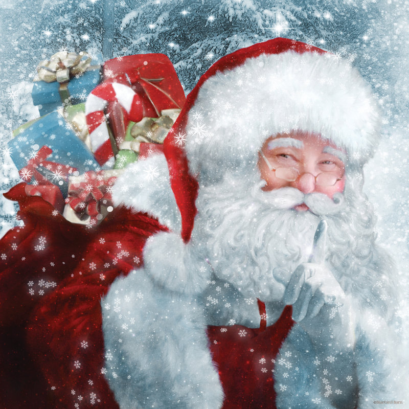 «Santa Presents» par Bluebird Barn - peinture, H 12 po x l 12 po, Non, Toile tendue