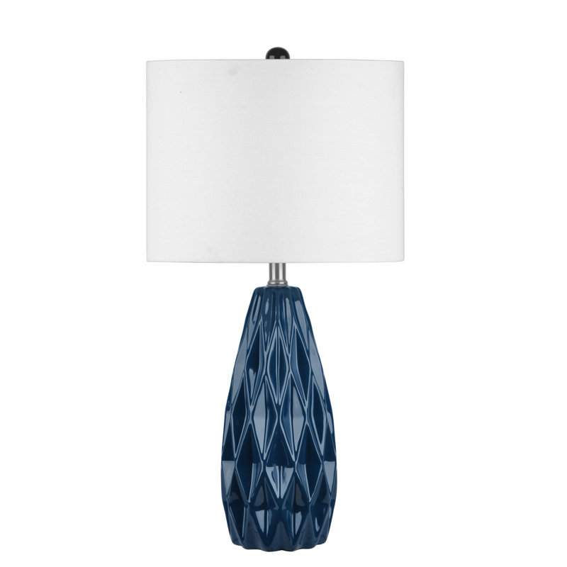 Navy Blue Ceramic Table Lamp with White Linen Shade