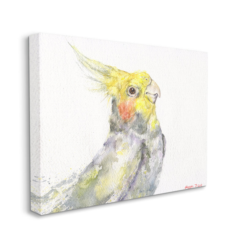 Cockatiel, oiseau tropical jaune et gris, Toile tendue, H 30 po x l 40 po