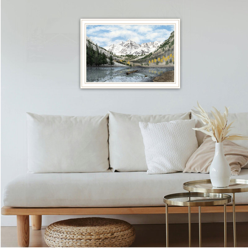 «The Maroon Bells», art mural encadré, H 14 po x l 20 po, Blanc