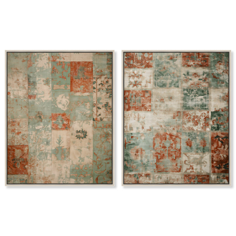 «Ghostly Damask Duo», reproduction d'art sur toile encadrée par Art Remedy, cadre argenté, 20 x 24, H 25 po x l 21 po