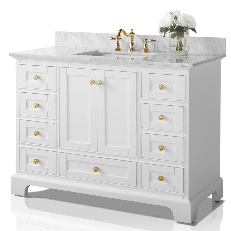 Audrey 48'' W Single Vanity, Carrara White, Brushed Nickel, Sapphire Gray