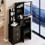 Small - Space 29.2" Left Bedside Vanity Table With Cushioned Stool, Brightness Adjustable Tri Colour Led Mirror, American Design, Black , Led,