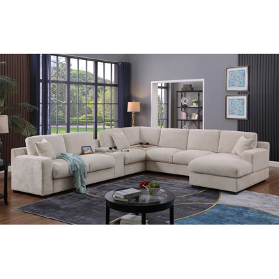 Canapé d'angle modulaire en chenille beige 141,5 po Celine