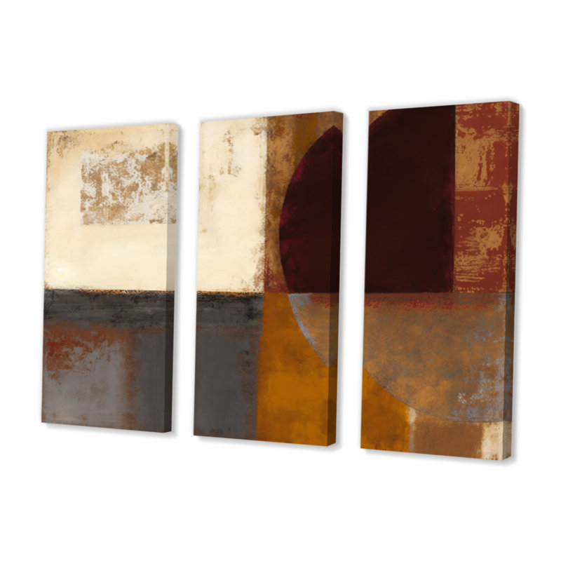 Chocolat brun élémentaire V - 3 pièces sur toile, H 32 po x l 48 po x P 1 po, Toile tendue