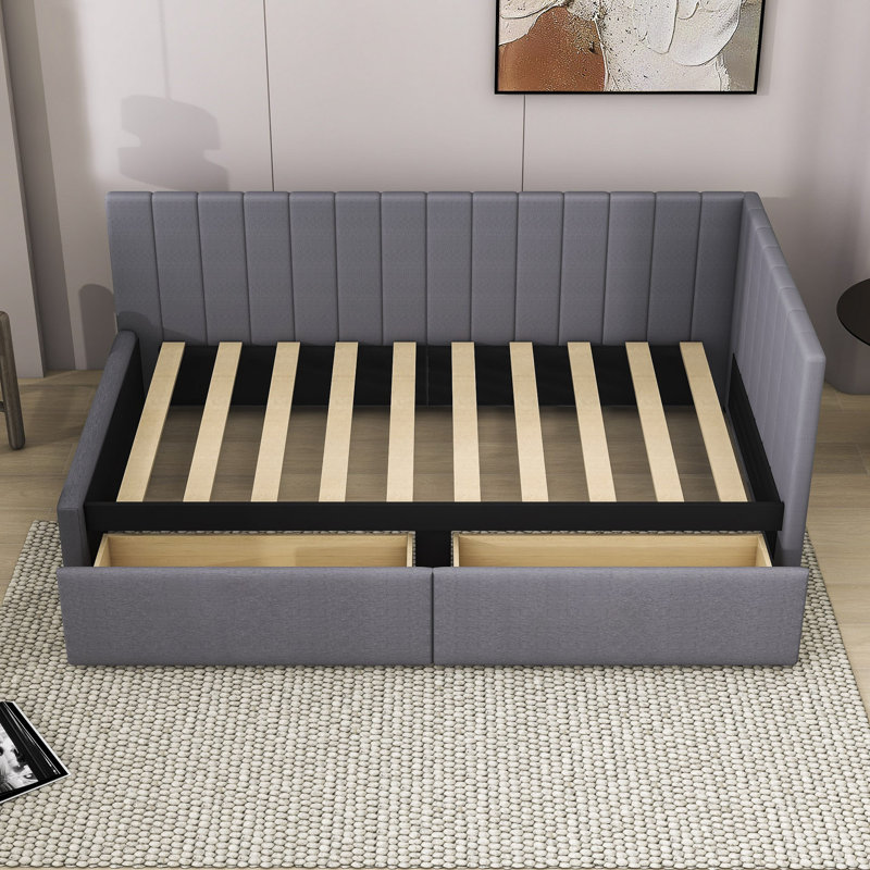 Upholstered Daybed With 2 Storage Drawers, Gray, Twin