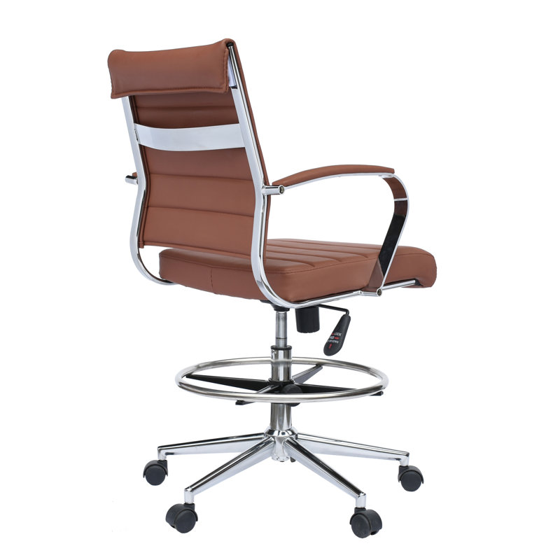 Kayle Mid Century Modern Contemporary Tall Ergonomic Adjustable Faux Leather Drafting Chair With Arms Counter Height With Wheels Pads Arm