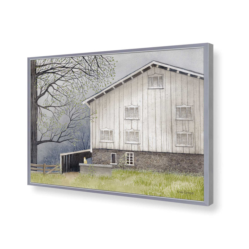 «Sullivan Barn» par Linda Spivey, reproduction d'art, L 24 po x H 18 po, Argent, Impression encadrée