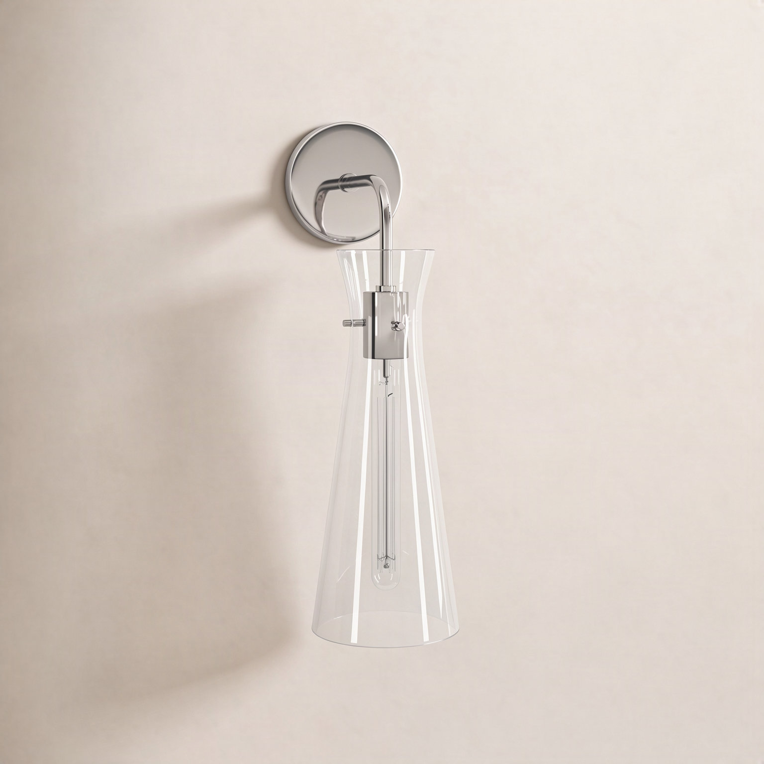 Gena Single Light Glass Dimmable Armed Sconce, Polished Nickel