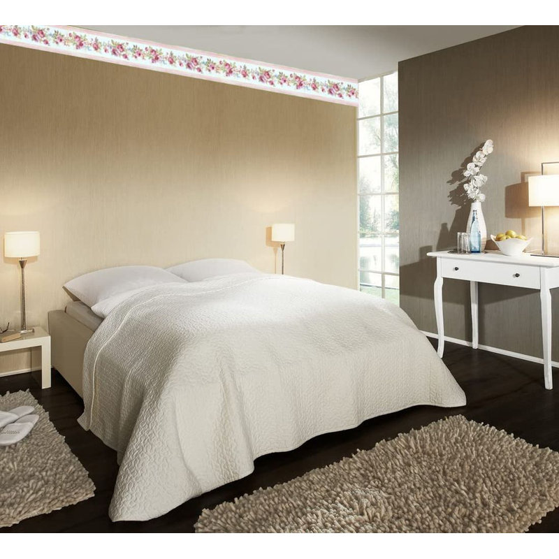 Bordure de papier peint L 15 pi x l 3,5 po Flowers Leaves, Blanc / pastel / rose
