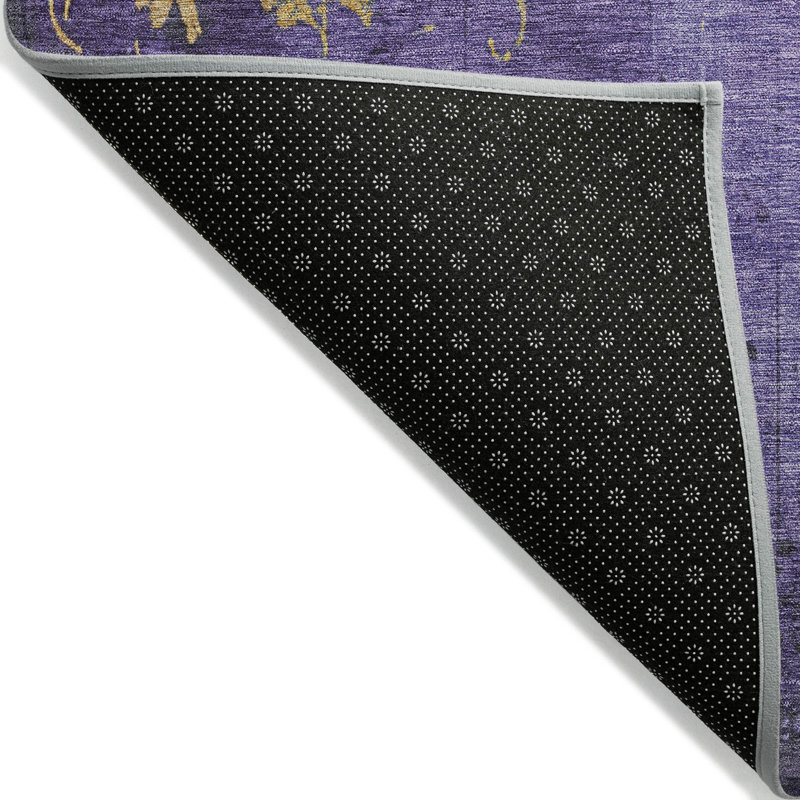 Purple Floral Washable Indoor/Outdoor Rectangular Rug
