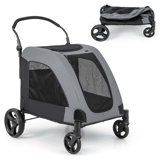 Costway Extra Large Dog Stroller With Dual Entry Safety Belt Adjustable Handle 4 Wheels