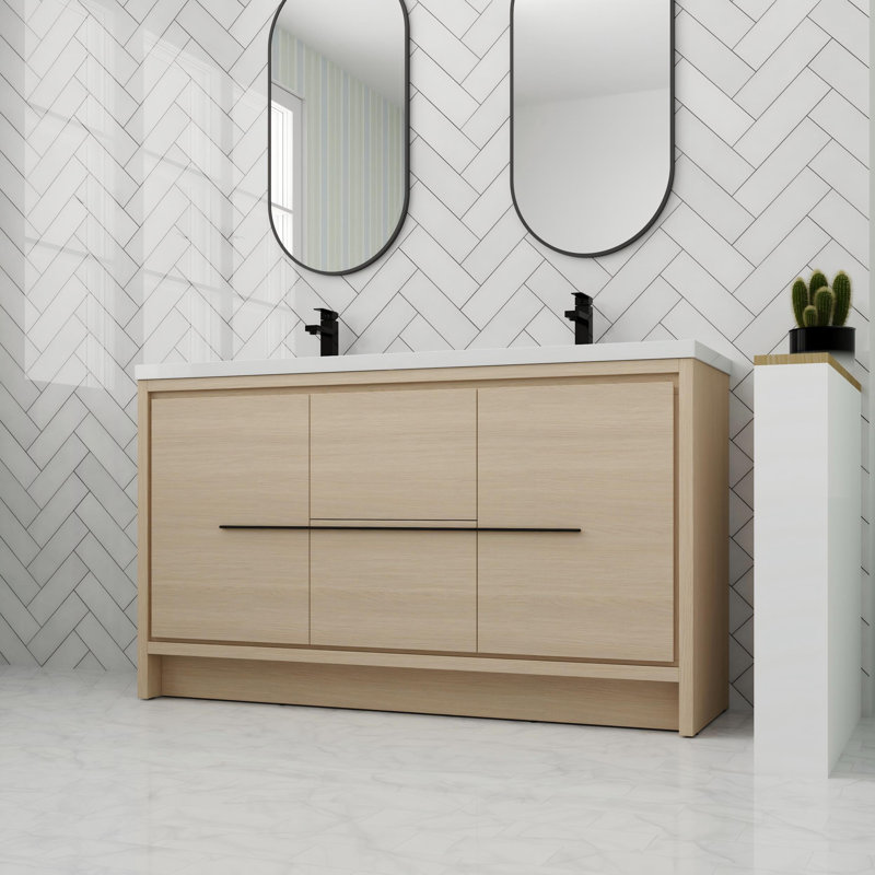 Meuble-lavabo autoportant avec 2 portes et 2 tiroirs en résine 60 po
