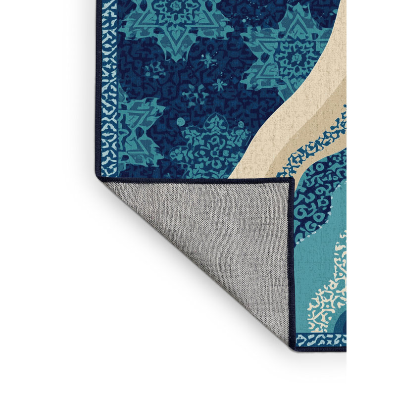 Tapis marocain bleu d'inspiration mondiale Panameno lavable à la machine, 2 x 3