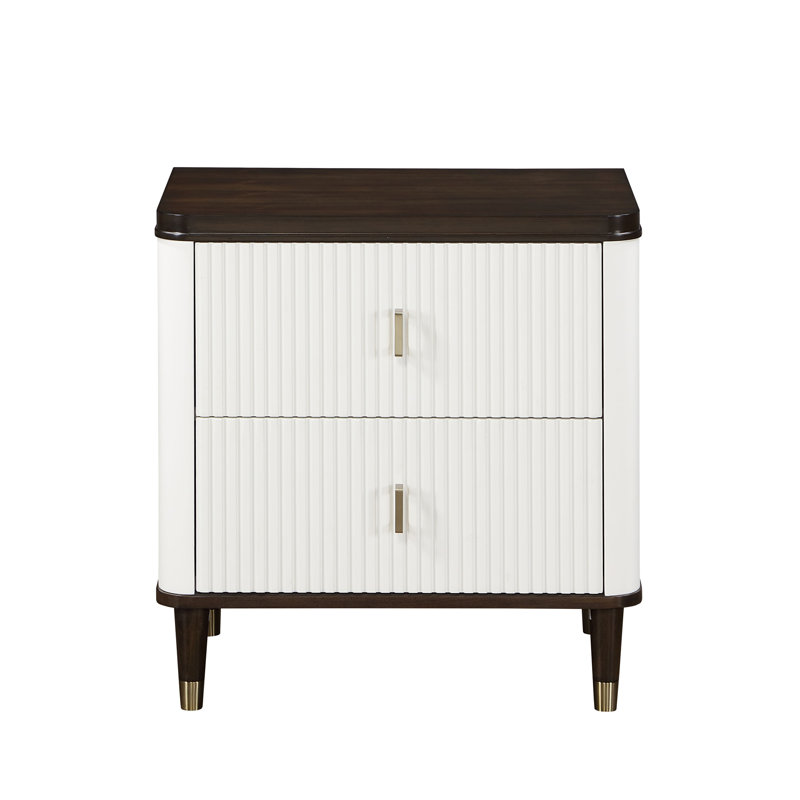 White And Brown 2-Drawer Nightstand With USB Port