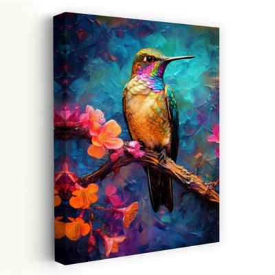 Colibri vibrant, impression d'art abstrait abstrait