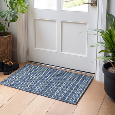 Machine Washable Indoor/Outdoor Christain ACN1414 Navy Rug