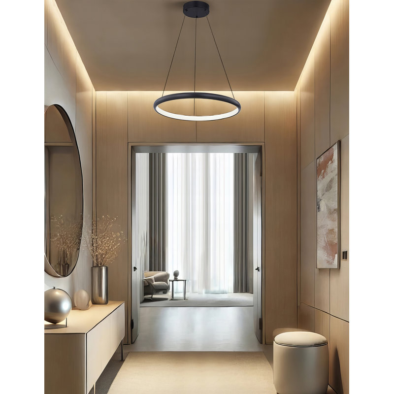 Luminaire suspendu noir mat à 1 lumière Adrius, H 0,75 po x l 17 po x P 17 po