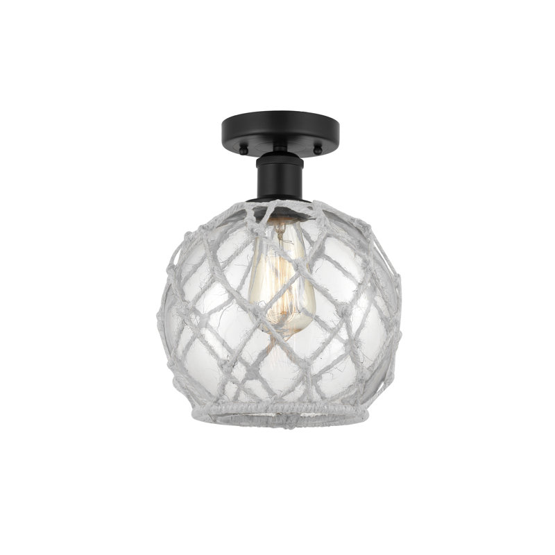 Larocque Glass Semi Flush Mount, Matte Black, Clear/White