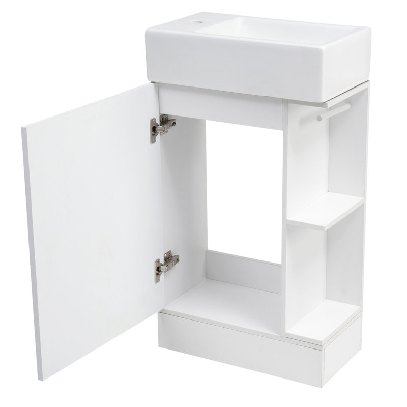 Meuble-lavabo de 18,6 po avec lavabo et tablette à deux niveaux, orientable à gauche ou à droite pour un rangement optimal