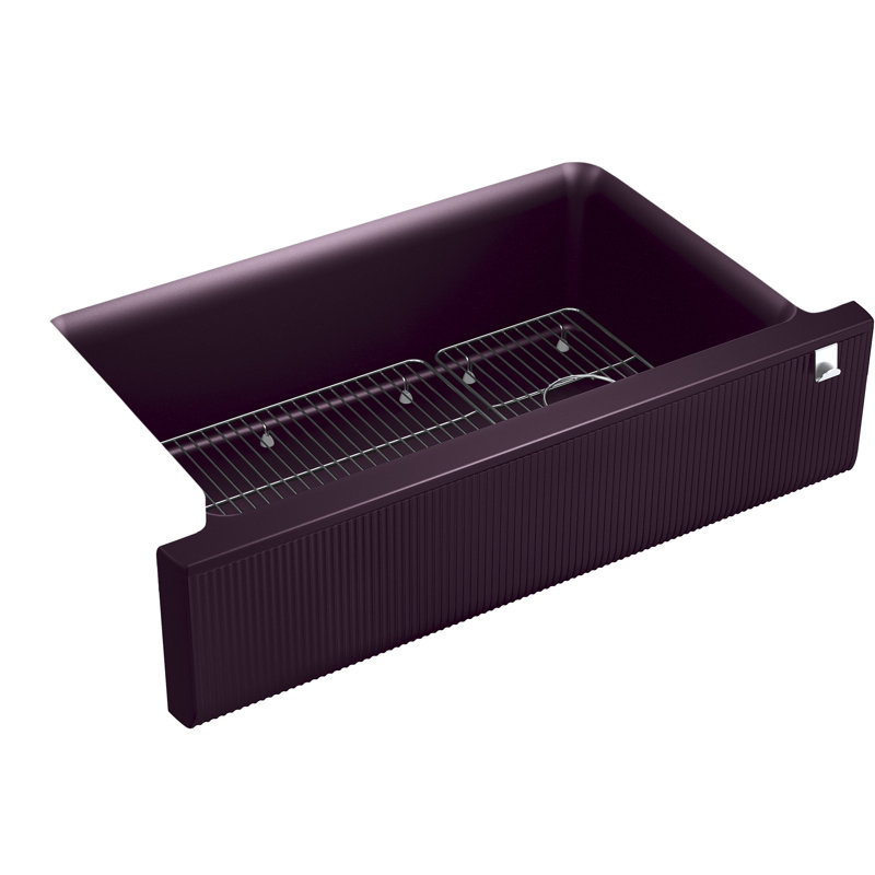 Cairn Undermount Single-Bowl Farmhouse Kitchen Sink, Matte Black Plum, Fluted