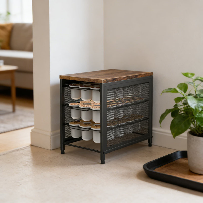 Organisateur de porte-dosettes à café avec tiroirs coulissants, support de rangement à 3 niveaux pour K-Cups Keurig, station de comptoir de capacité 54 avec plateau en bois robuste et conception empilable