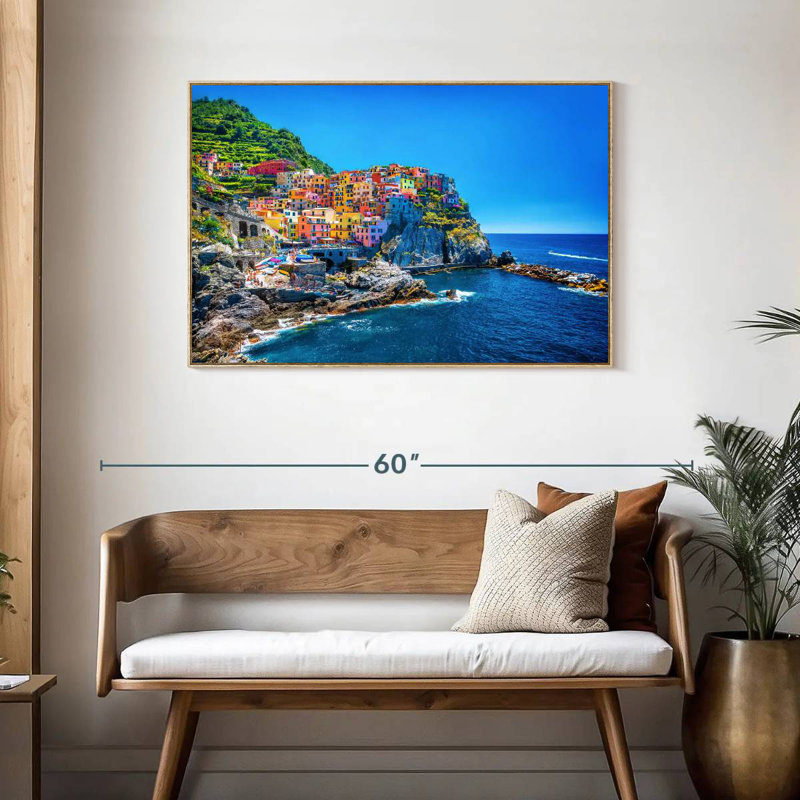 Cinque Terre, bord de mer, Cadre flottant en bois naturel, 43 po x 29 po