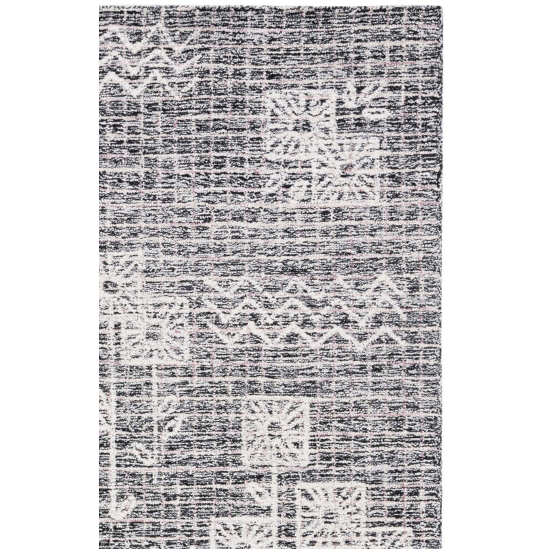 Hadwig Hand Tufted Wool/Cotton Floral Rug in Black/Ivory, Rectangle 3' x 5'