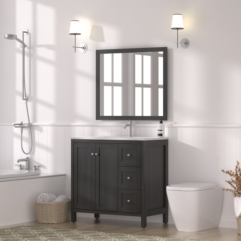 Meuble-lavabo moderne avec lavabo 35,5 po, armoire de rangement pour salle de bain avec portes à fermeture douce et 3 tiroirs, noir Munich