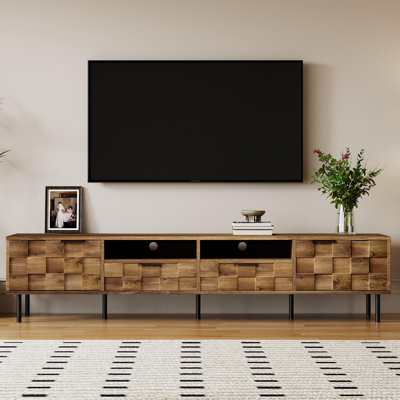 Meuble télé Mid-Century avec 2 tiroirs, console multimédia pour téléviseur de 85 po ou moins, centre de divertissement avec rangement pour le salon, la chambre à coucher et le cinéma maison