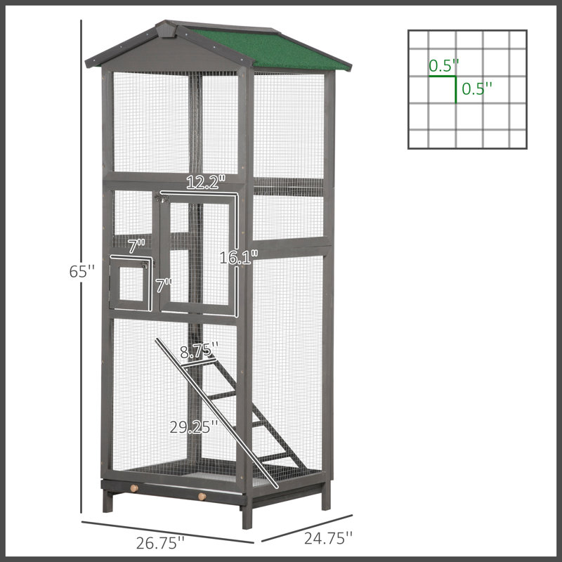 Volière intérieure et extérieure, cage à oiseaux en bois, avec plateau coulissant et 2 portes