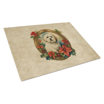 Coton De Tulear Christmas Flowers Glass Cutting Board