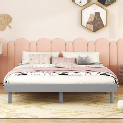 Contemporary Grey Full Bed With A Long-Lasting Build Modern Unique Floating Platform Construction - Built Particle Board, Plywood, And Rubberwood