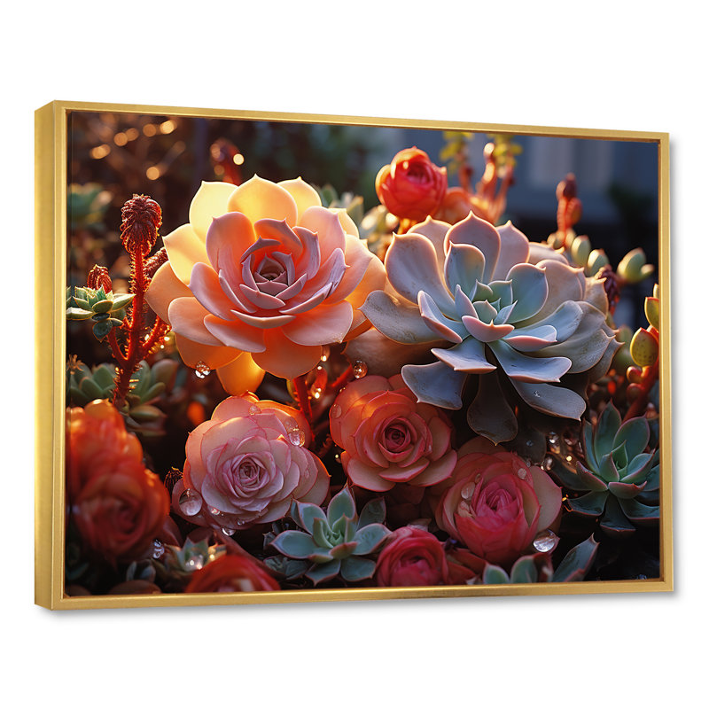 " Succulent Field Sunset ", Gold Floater Framed, 24" H x 32" W x 1" D