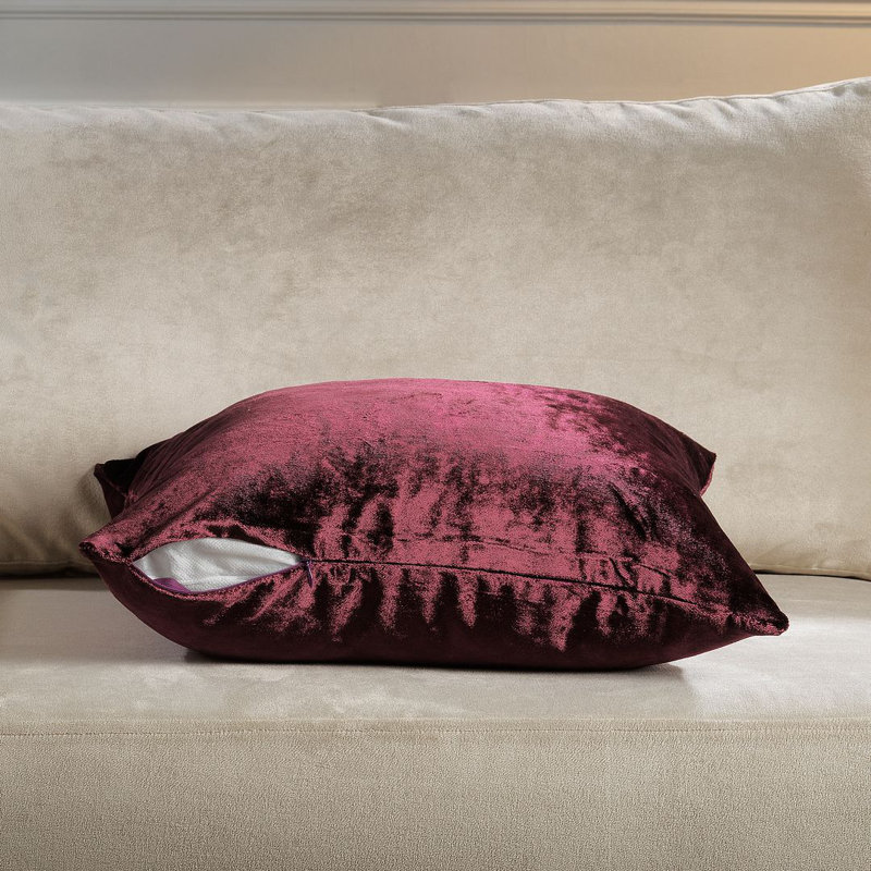 Housse de coussin en velours brillant, Bourgogne, Carré de 26 po