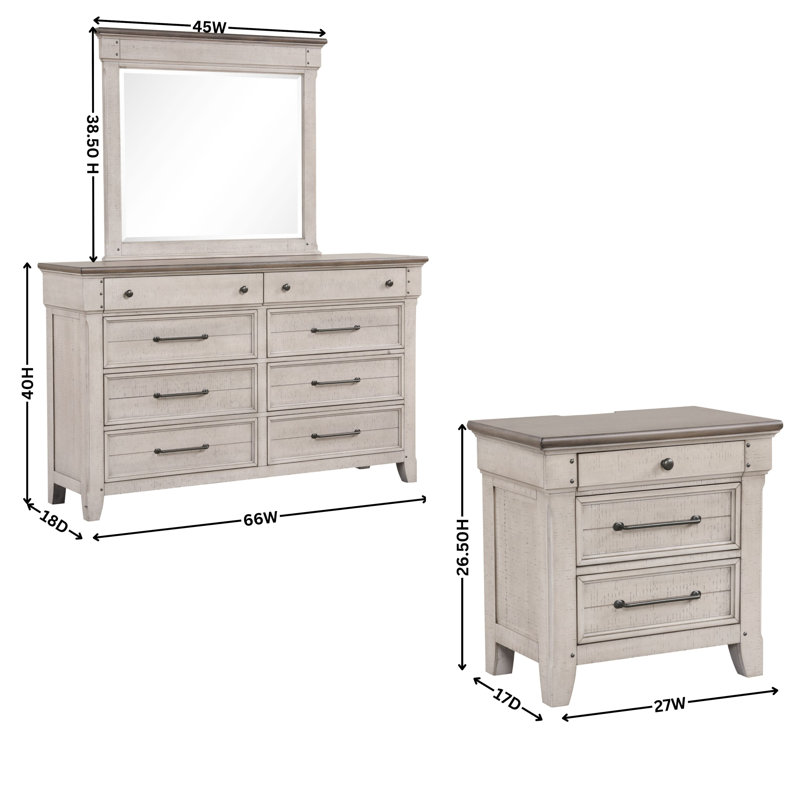 Ophelia & Co. Ken 5-Piece Bedroom Set with Touch LED Lighting, Weathered Dusty-taupe Finish, Queen