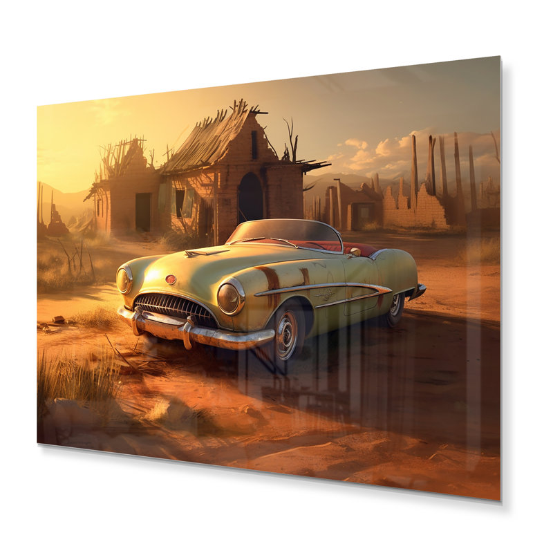 Vintage Car At The Barn - Retro Car, impression d'art mural en métal, H 12 po x l 20 po x P 1 po