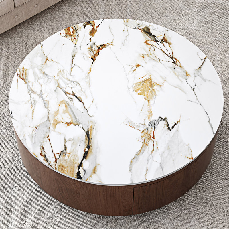 Table basse ronde avec tiroirs