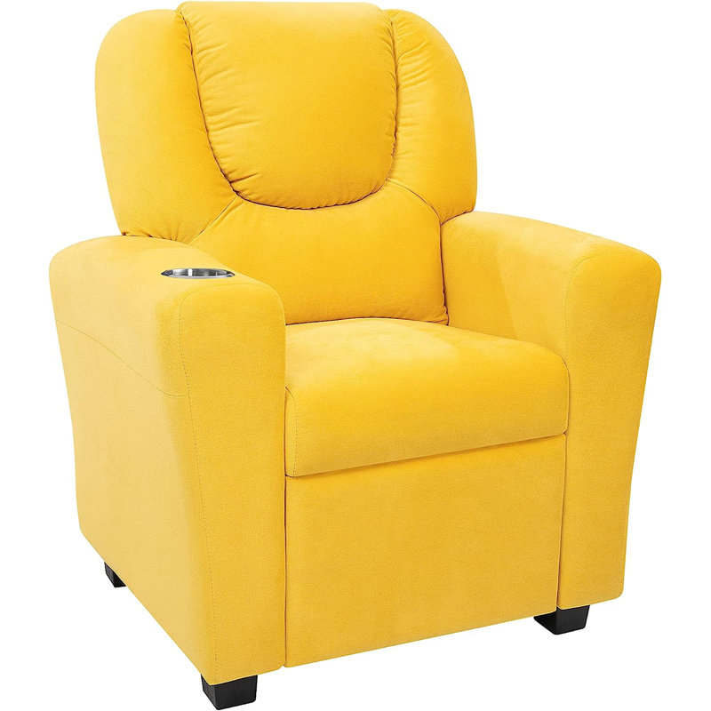 Roomy Kids' Recliner Chair with Cup Holder, Toddler Recliner With Push-Back Design, and Adjustable Footrest