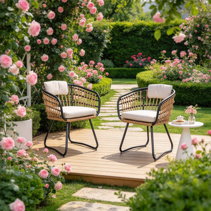 Ensemble de 2 fauteuils de jardin en résine tressée avec coussins, chaises de patio en rotin avec pieds réglables pour jardin, piscine, terrasse ou patio