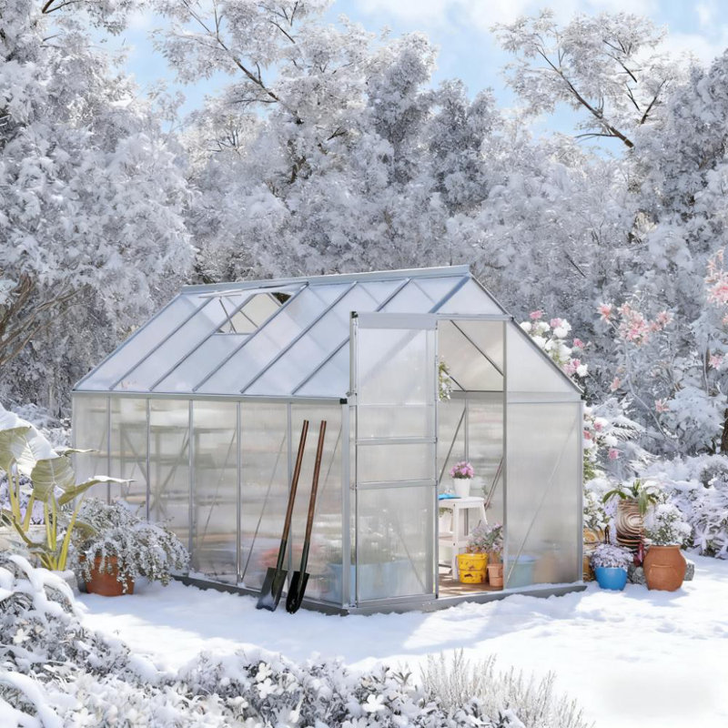 Serre en polycarbonate avec évent de toit et gouttière, Argent argent, H 6,5 pi x l 6,2 pi x P 12,3 pi