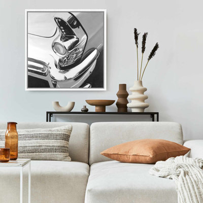 White Monochrome Bedroom Canvas - Beautiful Chrome Car Decor
