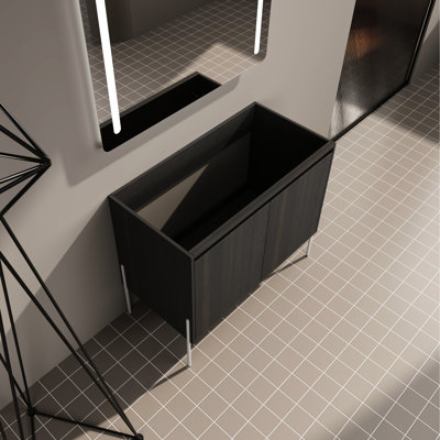 Armoire de salle de bain 36 po, Space Design - Chêne foncé moderne - doublure