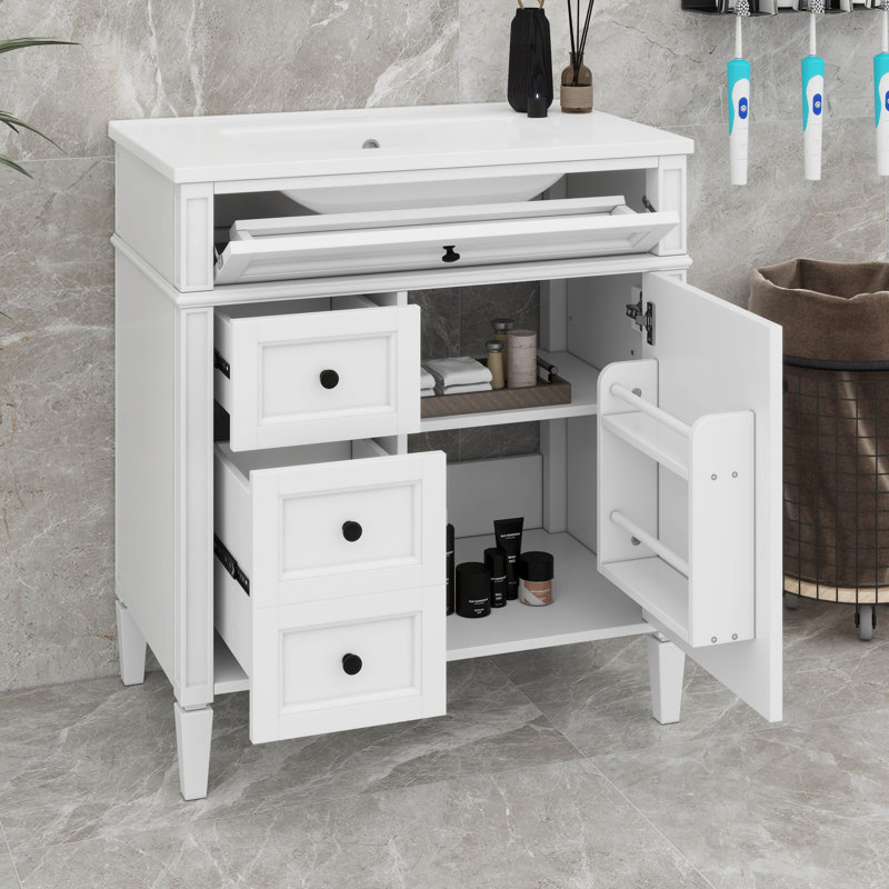 Meuble-lavabo de 30 po avec lavabo, 2 tiroirs, 1 armoire et 1 tiroir basculant Designs, Noir, Blanc