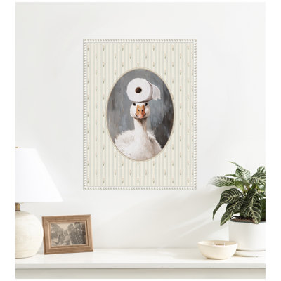 Adorable reproduction d'art sur toile encadrée, "Mignon oie et papier hygiénique" par The Creative Bunch Studio