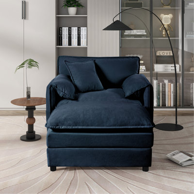Fauteuil inclinable surdimensionné de 57,48 po avec repose-pieds mobile - méridienne rembourrée en chenille douce pour le salon ou la chambre à coucher, combinaison de bricolage, bleu