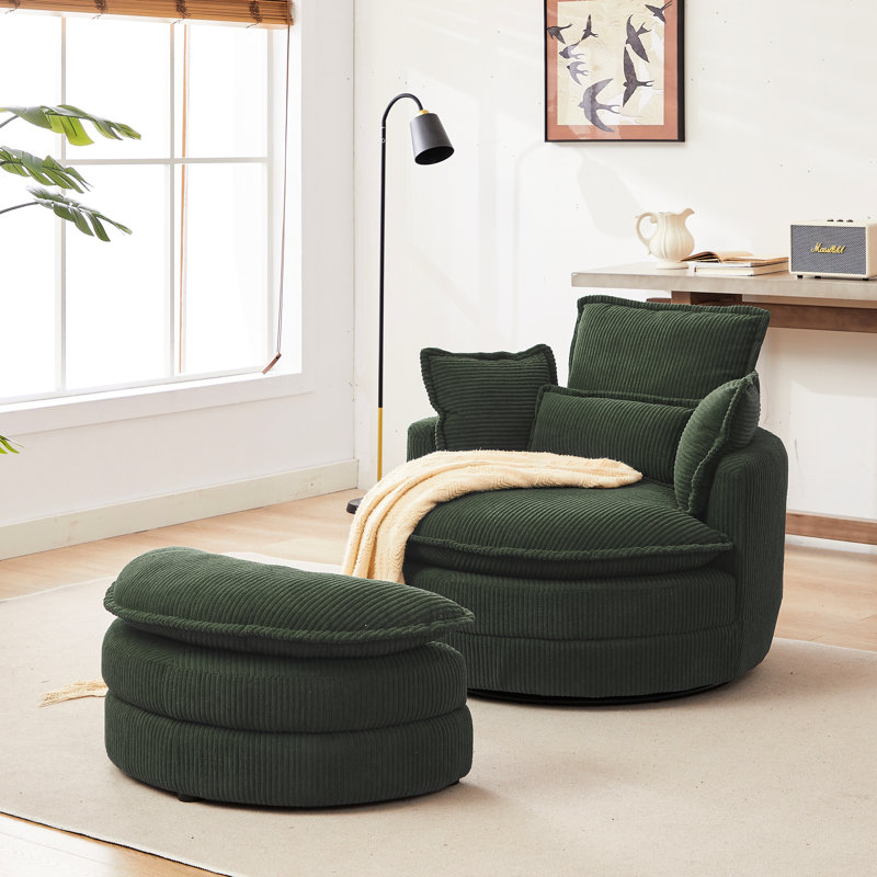 Fauteuil pivotant de 38 po en velours côtelé - et confortable pour le salon, Vert
